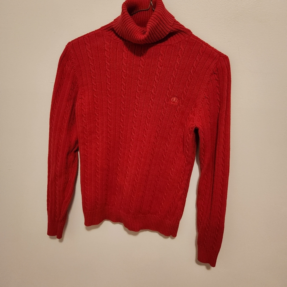 Izod Red Cable Knit Ribbed Turtleneck Sweater